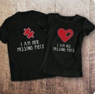 Couples Crew Neck Plain and Patterned T-shirt black - Image 2